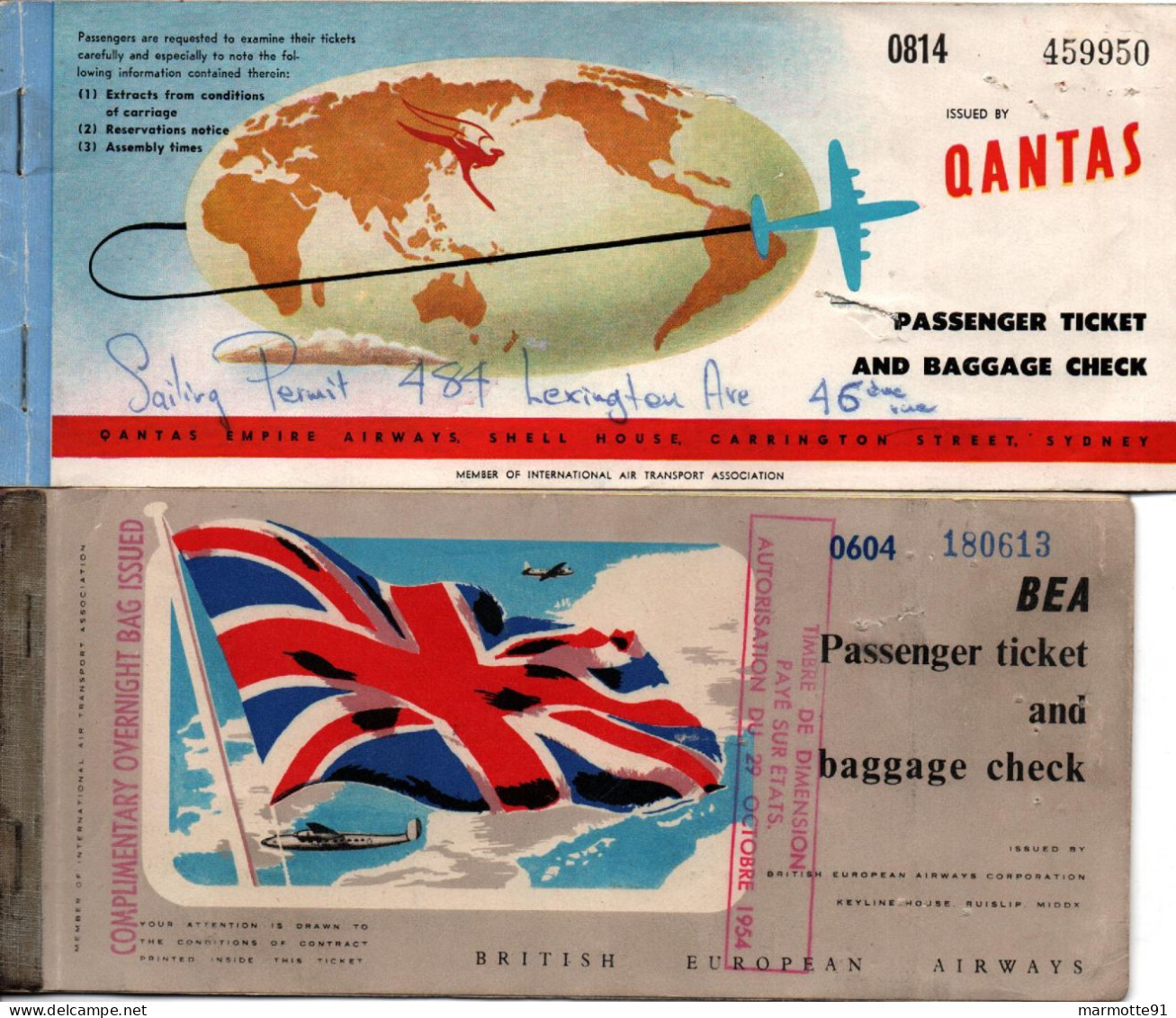 BILLET AVION PASSENGER TICKET QANTAS BRITISH AIRWAYS AVIATION CIVILE - Tickets