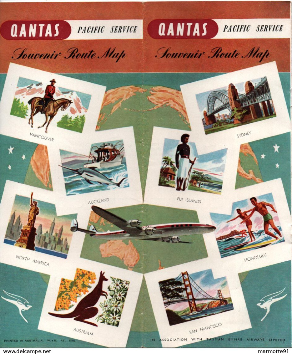 QANTAS PACIFIC SERVICE ROUTE MAP  AVIATION CIVILE AUSTRALIE PACIFIQUE - Billetes