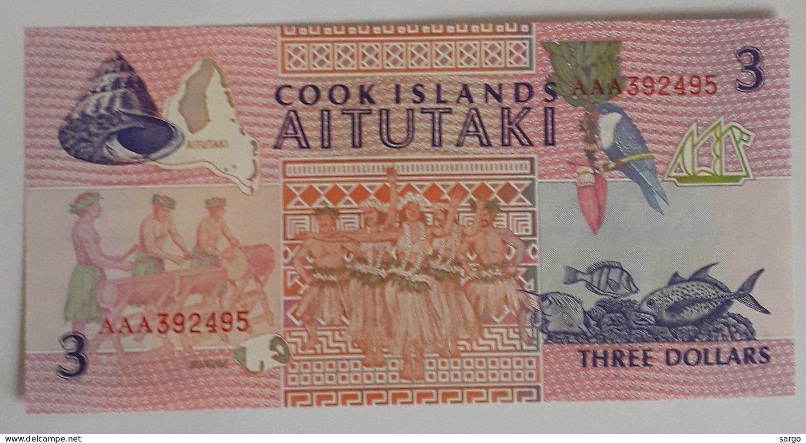 COOK ISLANDS - AITUTAKI - 3 DOLLARS - 1992 - UNC - P 7  - BANKNOTES - PAPER MONEY - CARTAMONETA - - Cook