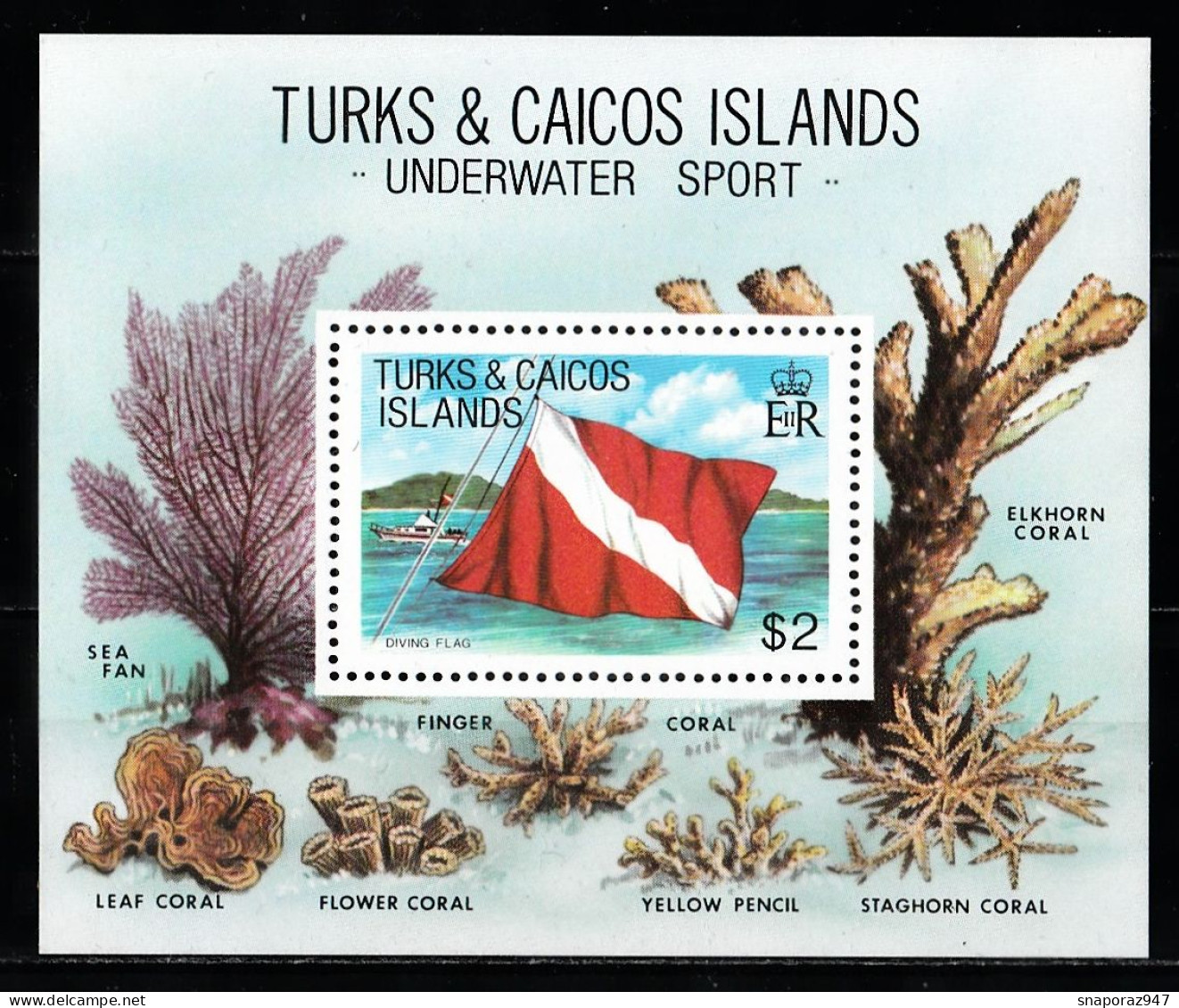 1981 Turks & Caicos "Undwater Sport" Island Scuba Diving Flag Set MNH** Po120 - Diving