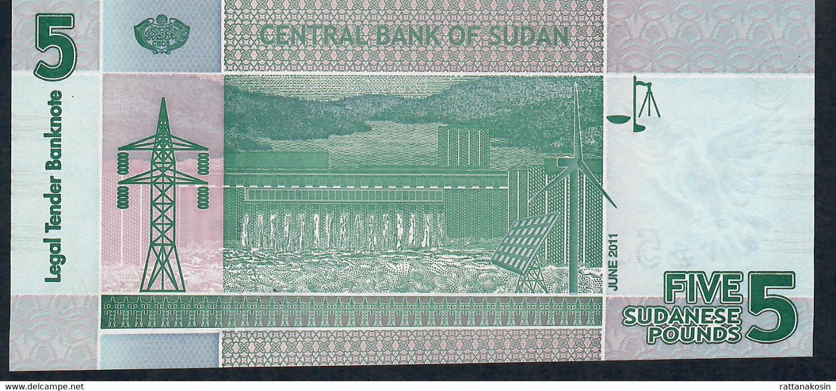 SUDAN VERY RARE VARIETY P72b 5 POUNDS 2011 # CF Unique Prefix !  Windowed Thread On Front RARE ERROR UNC. - Soudan