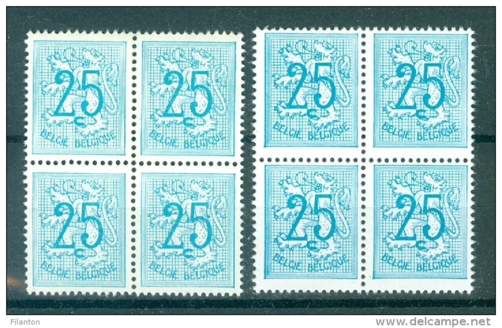 BELGIE - OBP Nr 1368 P1 + P2 - Heraldieke Leeuw - Blok Van 4/bloc De 4 - MNH** - 1951-1975 Heraldic Lion