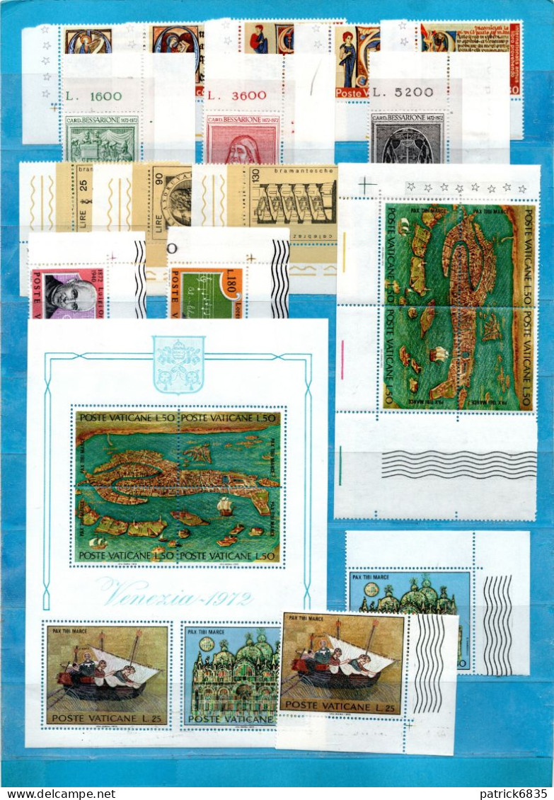 Vaticano **-  1972 - Annata Completa. 19 Valori + BF.3 . MNH**  ANGOLO Di FOGLIO. - Annate Complete