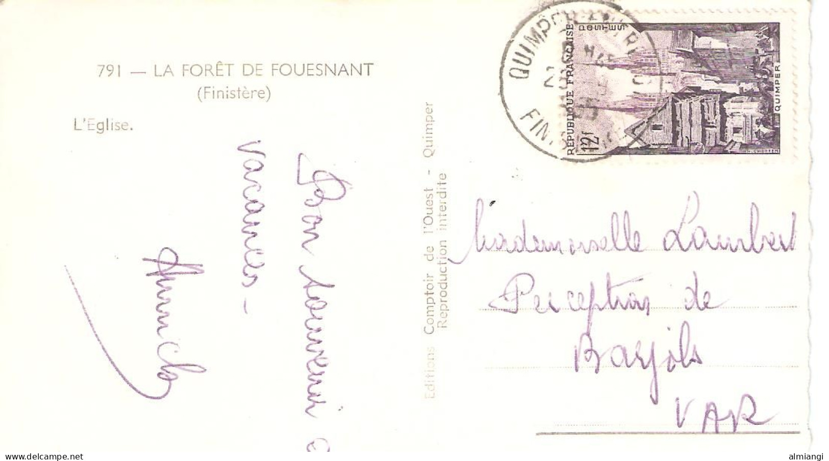 LA FORET DE FOUESNANT - L'église - N°791 - Photo Véritable - 09.1955 - La Forêt-Fouesnant