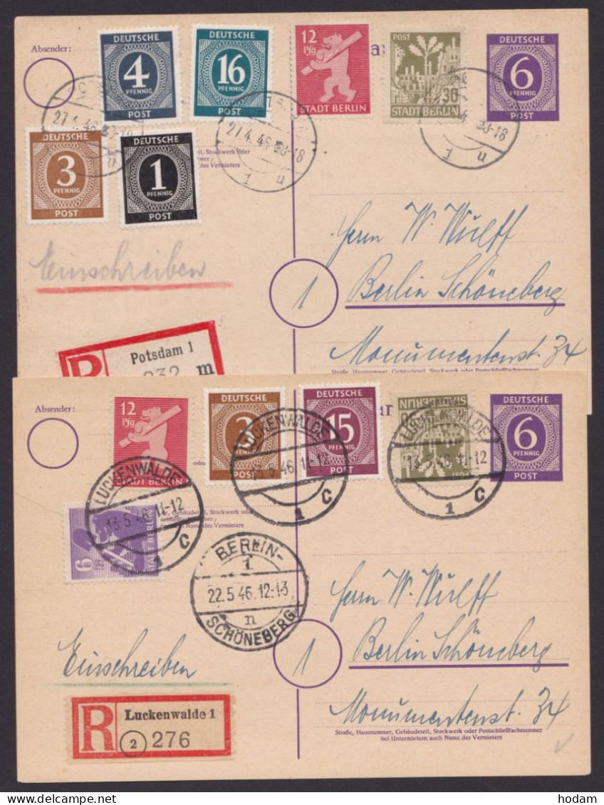 P951, O, 2x R-Karte "Luckenwalde" Nach Berlin, Je Gute Und Portoger. Zusatzfr., Ankunft, Kein Text - Postal  Stationery