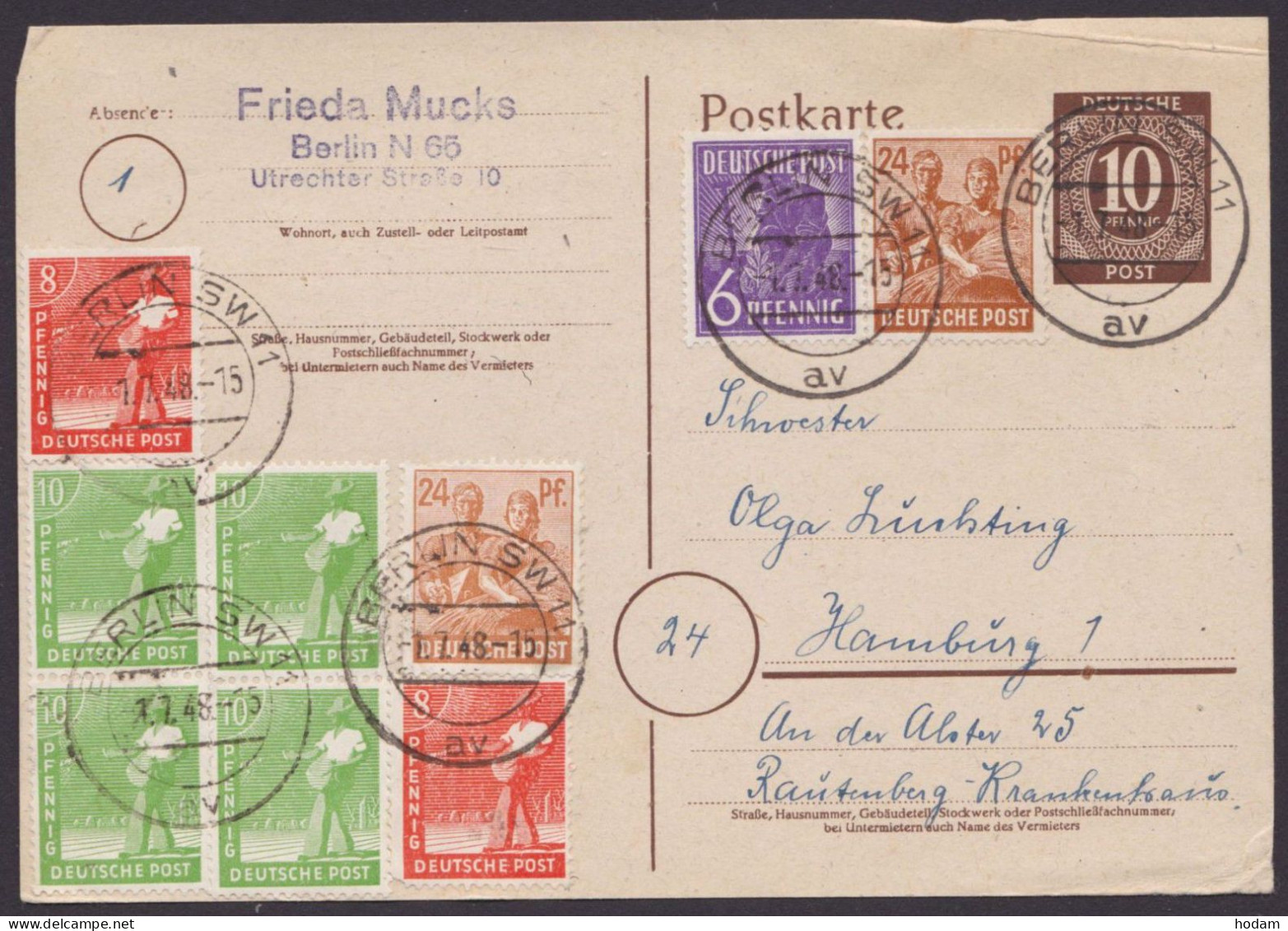 P952, O, Portoger. 10fach-Frankatur Mit Dek. Zusatzfrank. "Berlin", 1.7.48, Bedarf - Postal  Stationery