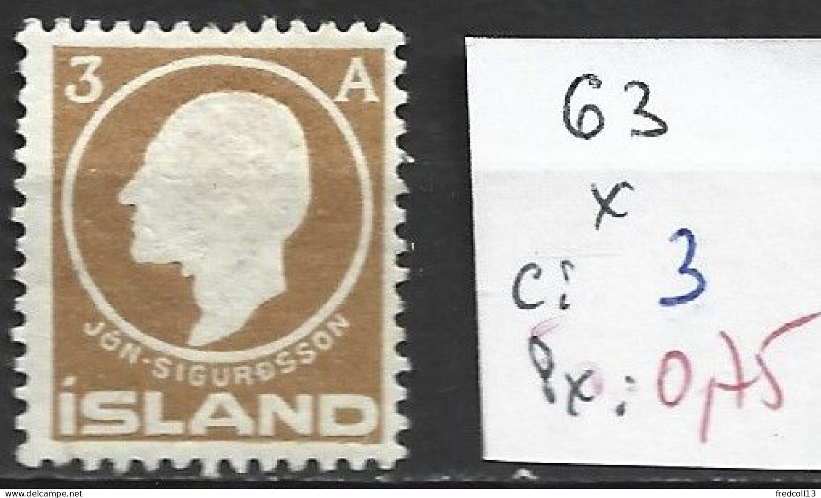 ISLANDE 63 * Côte 3 € - Unused Stamps