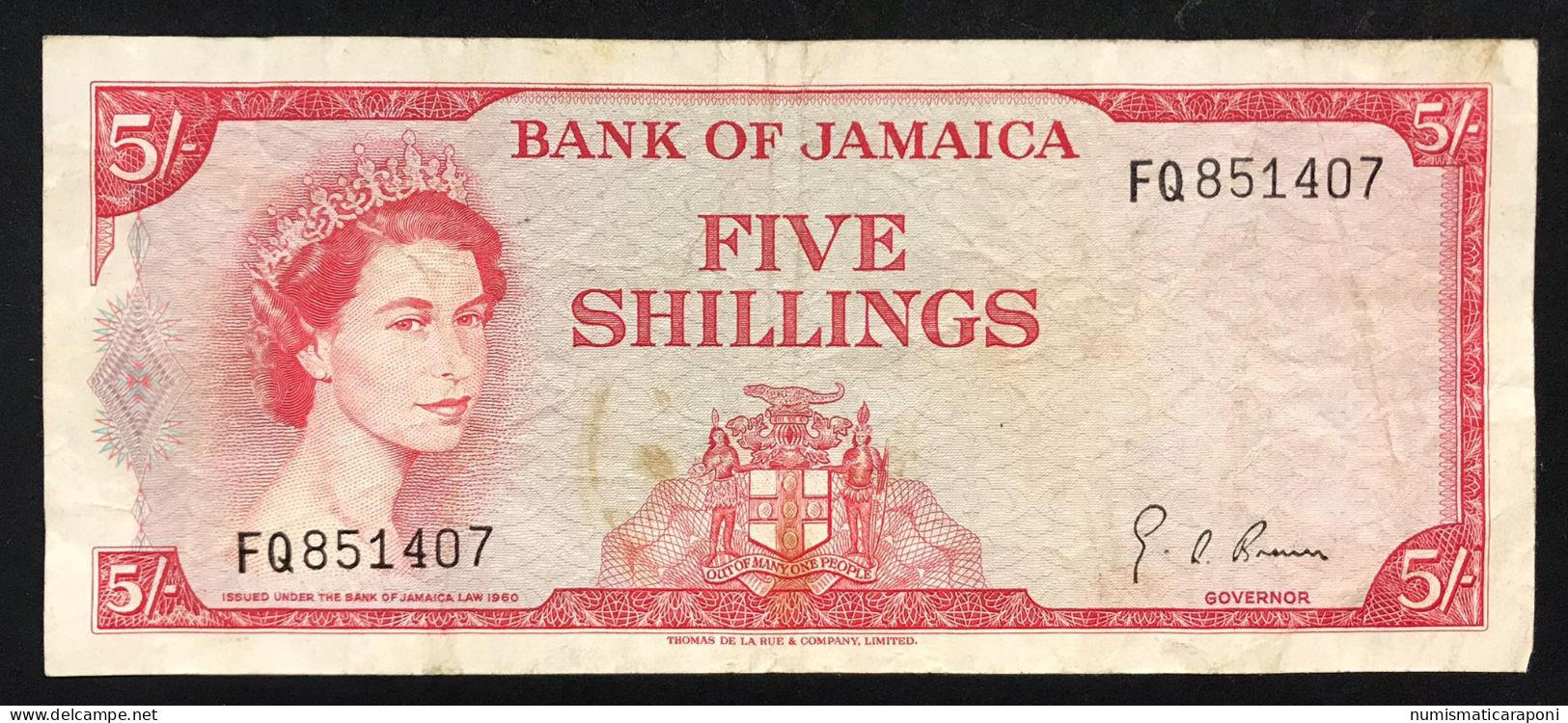 Jamaica Giamaica 5 Shillings 1964 (1960)  Queen Elizabeth IIà  RARA Caraibi LOTTO 2609 - Jamaique