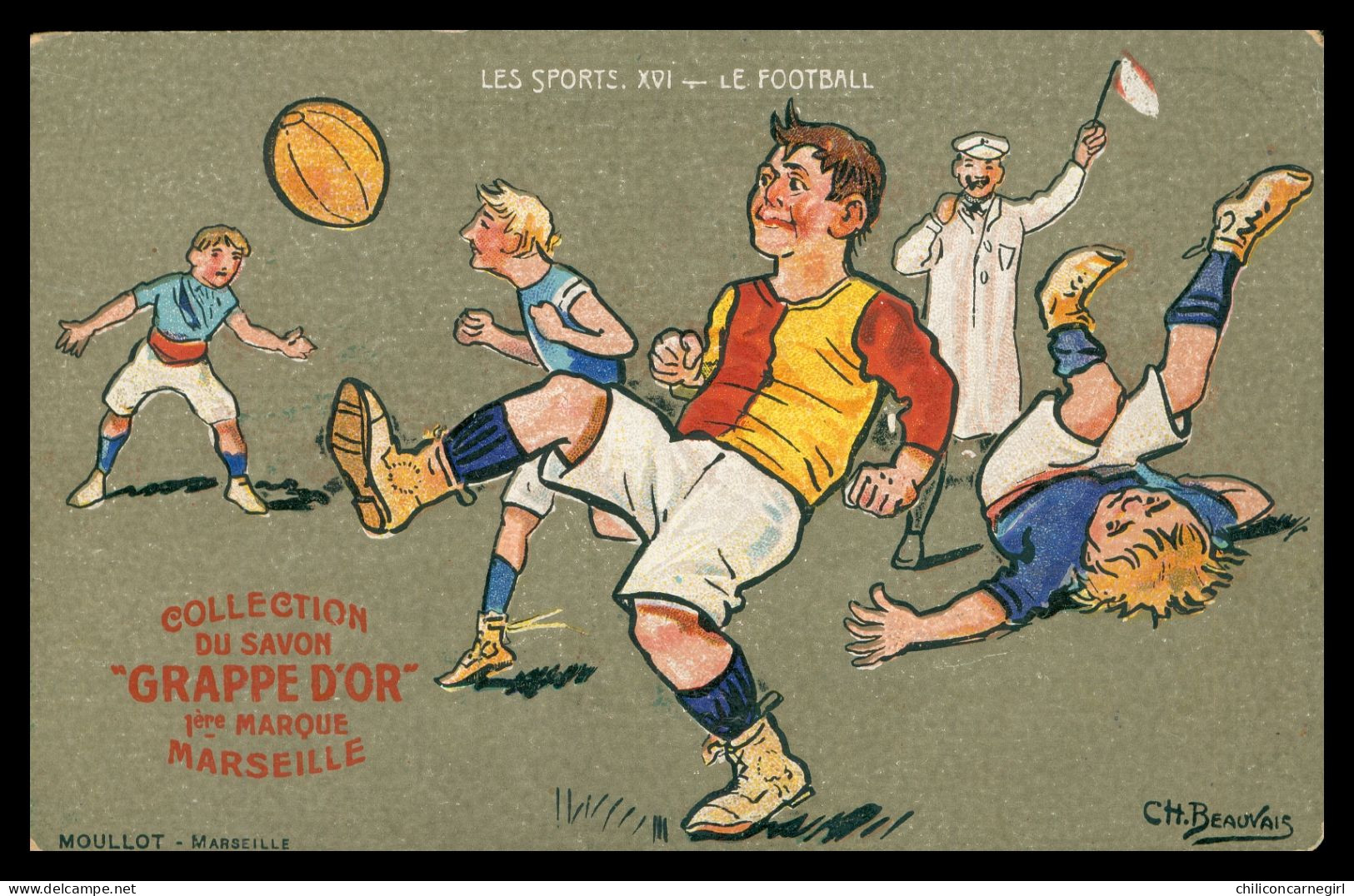 * Illustration - Illustrateur - BEAUVAIS - Les Sports - Football - Collection Du Savon Grappe D'Or - MOULLOT Marseille - Beauvais