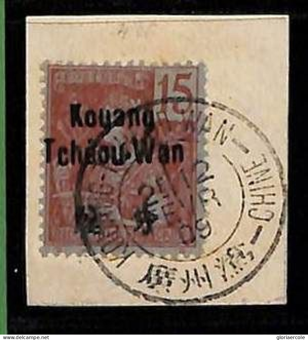 ZA0074f -  FRENCH CHINA  Kouang-Tcheou -  STAMP - Yvert # 6  Fine USED On CUT-OUT - Usados