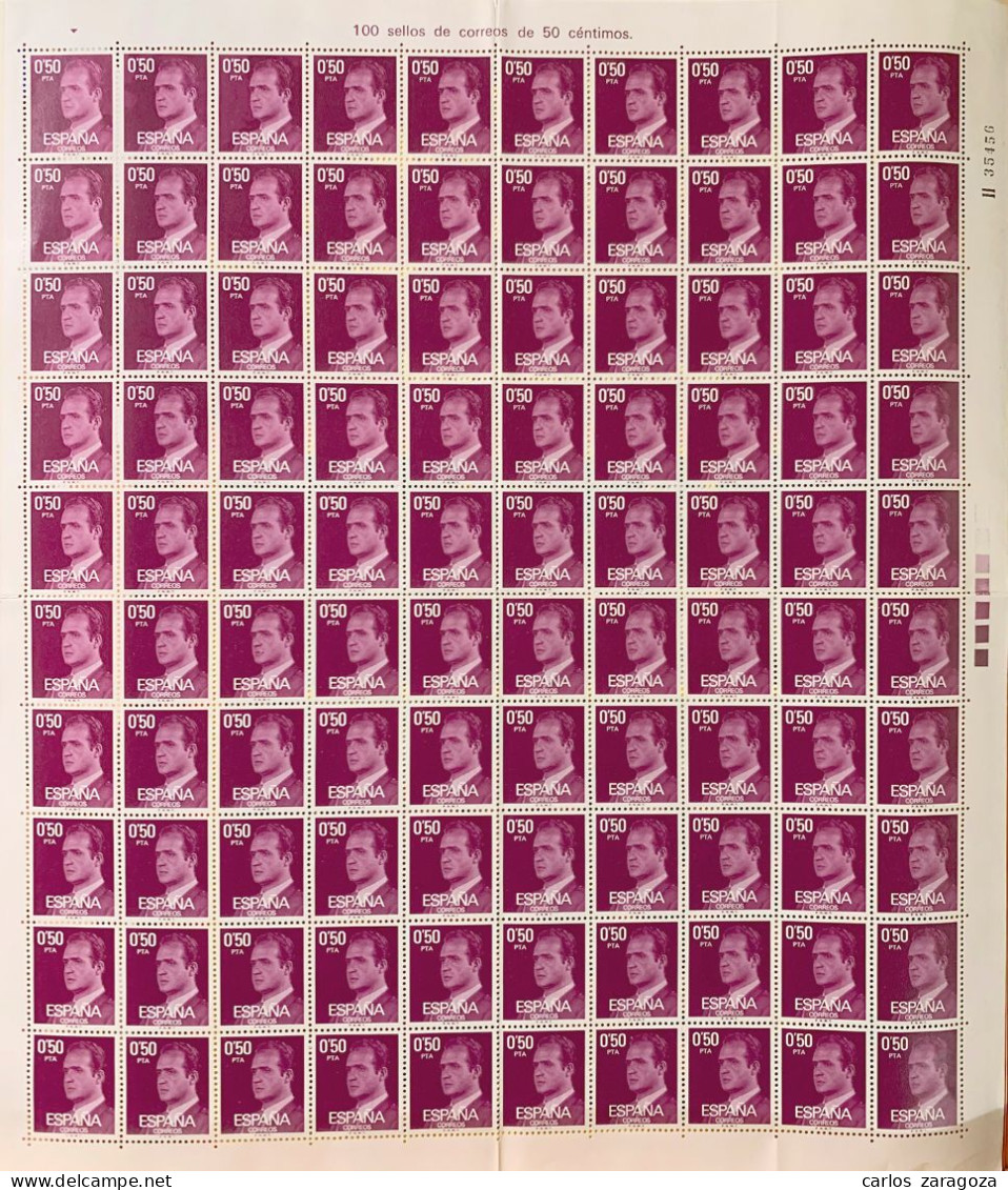 1977 SPAIN—JUAN CARLOS #1972—SHEET 100 MNH Stamps ** ESPAGNE Feuille Complète Yt 2033 Timbres Neufs - Feuilles Complètes