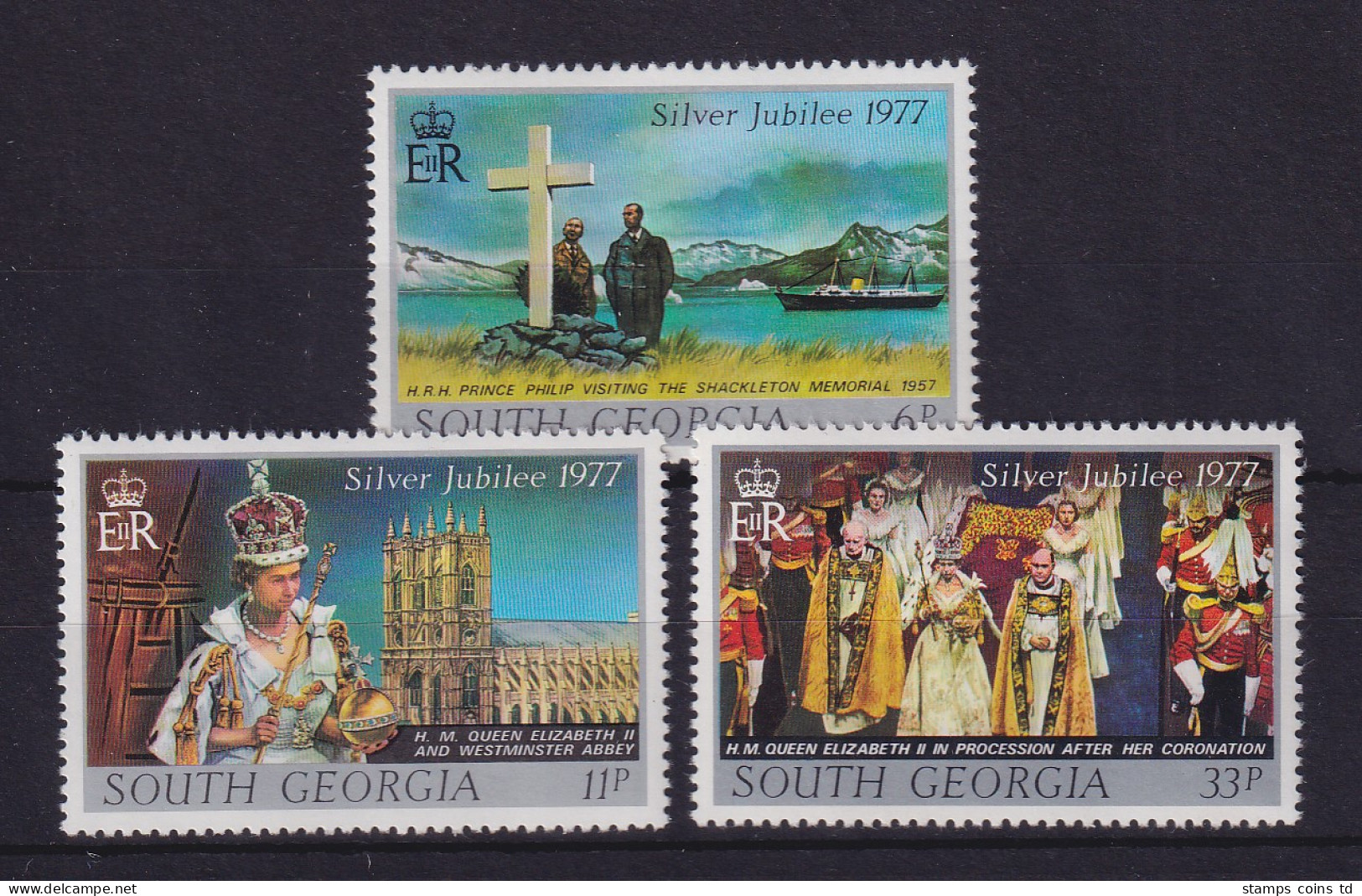 Falkland-Inseln Südgeorgien 1977 Queen Elisabeth II. Mi.-Nr. 56-58 ** - Zuid-Georgia