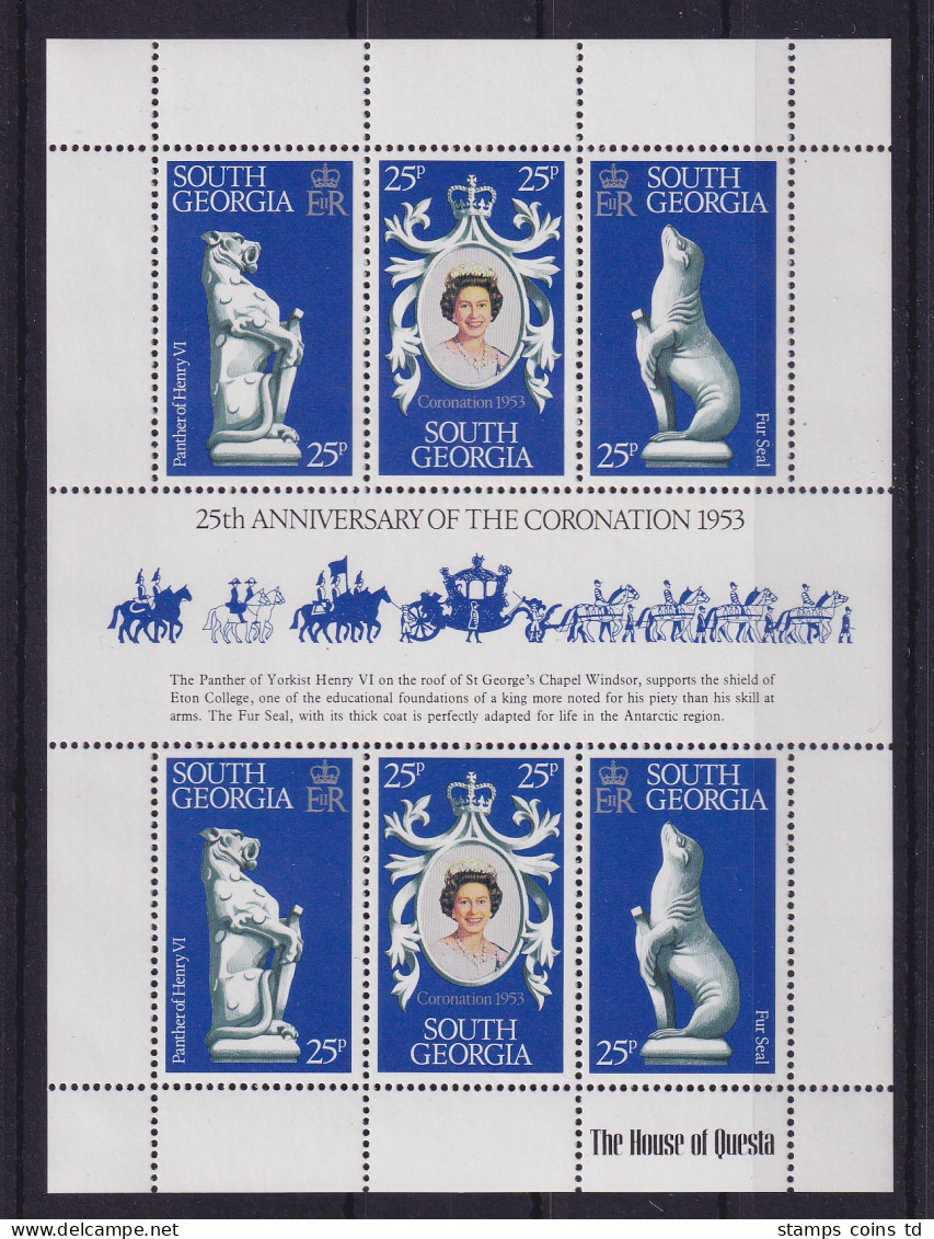 Falkland-Inseln Südgeorgien 1978 Queen Elisabeth II. Mi.-Nr. 71-73 Kleinbogen ** - Georgias Del Sur (Islas)