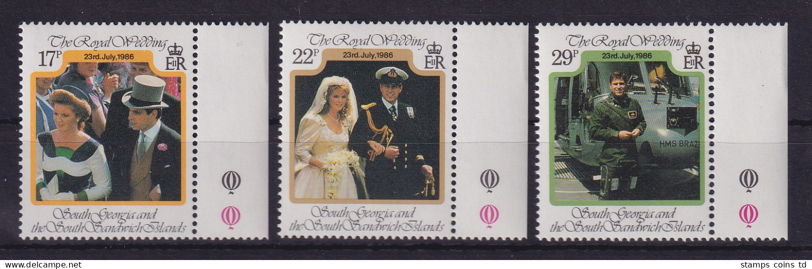 Südgeorgien Und Süd-Sandwich-Inseln 1986 Royale Hochzeit Mi.-Nr. 147-149 ** - Georgia Del Sud
