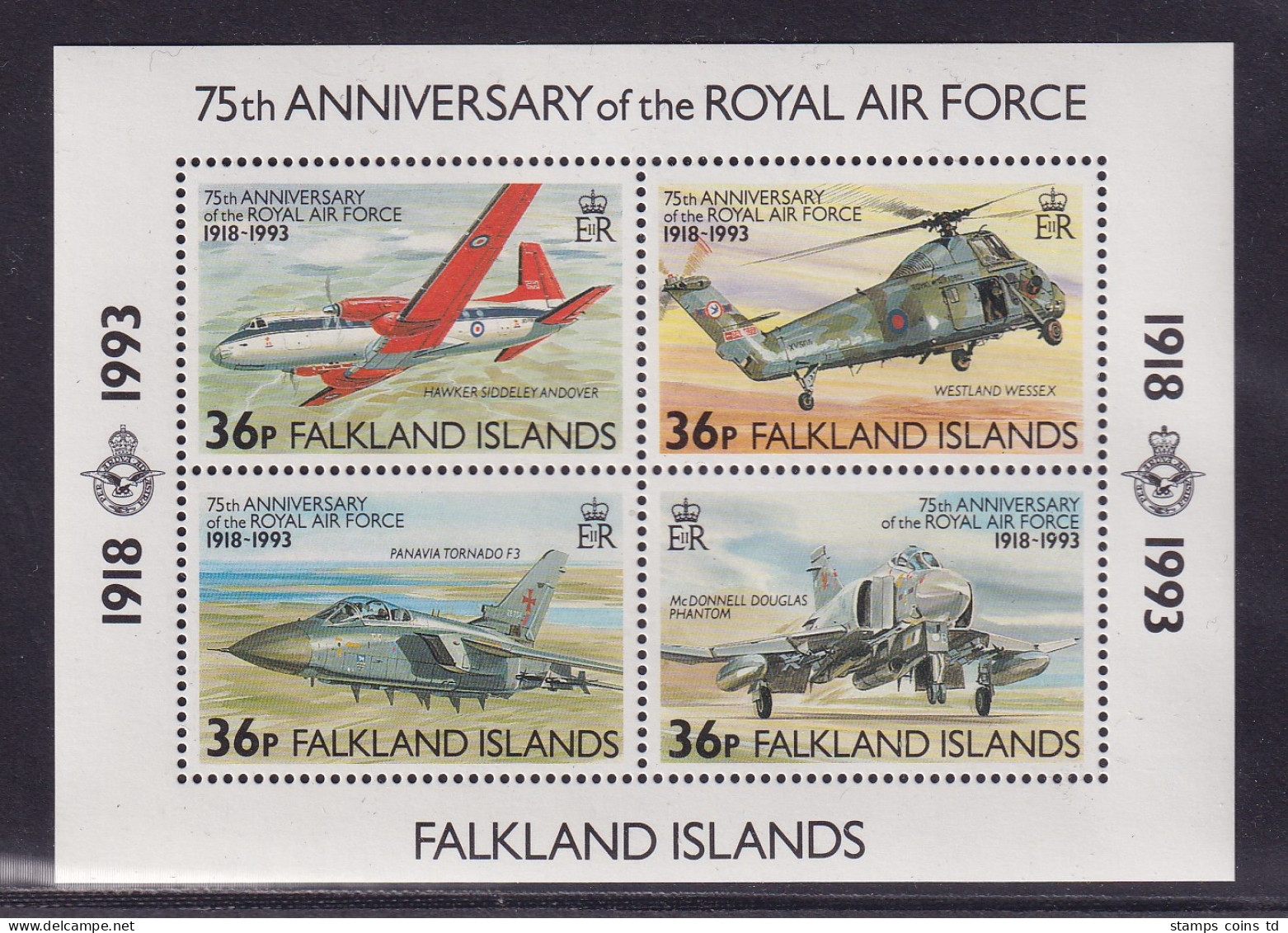 Falkland-Inseln 1993 - 75 Jahre Royal Air Force Mi.-Nr. Block 11 Postfrisch ** - Falkland