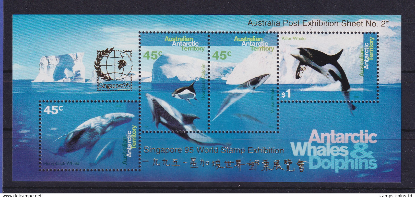 Australische Antarktis 1995 Singapore'95 Wale Delfine Mi.-Nr. Block 1 I  ** - Andere & Zonder Classificatie