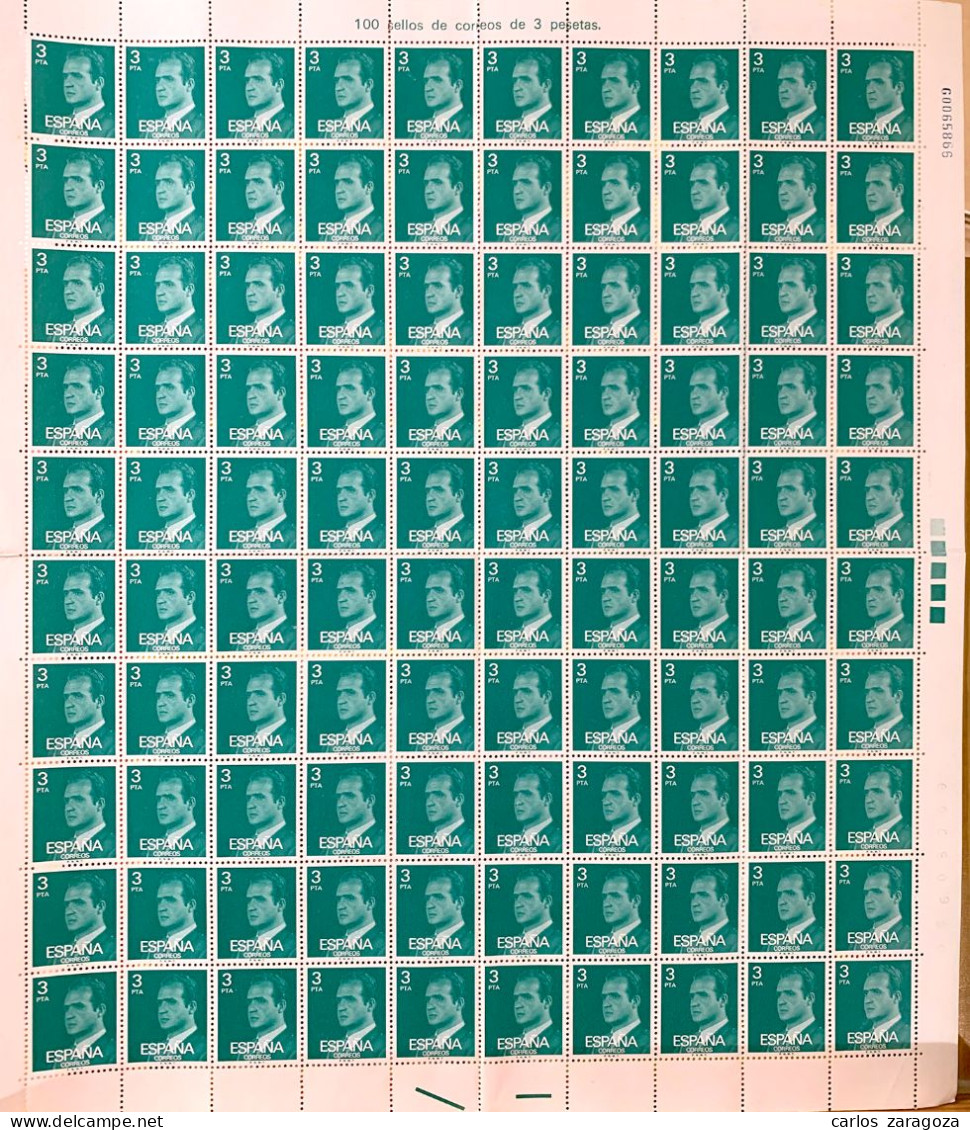 1976 SPAIN—JUAN CARLOS—COMPLETE SHEET ** 100 MNH Stamps—ESPAGNE Feuille Yt 1992 Timbres Neufs - Ganze Bögen