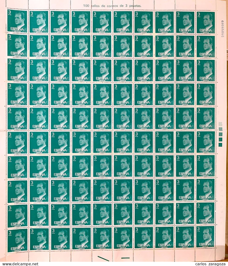 1976 SPAIN—JUAN CARLOS—COMPLETE SHEET ** 100 MNH Stamps—ESPAGNE Feuille Yt 1992 Timbres Neufs - Full Sheets