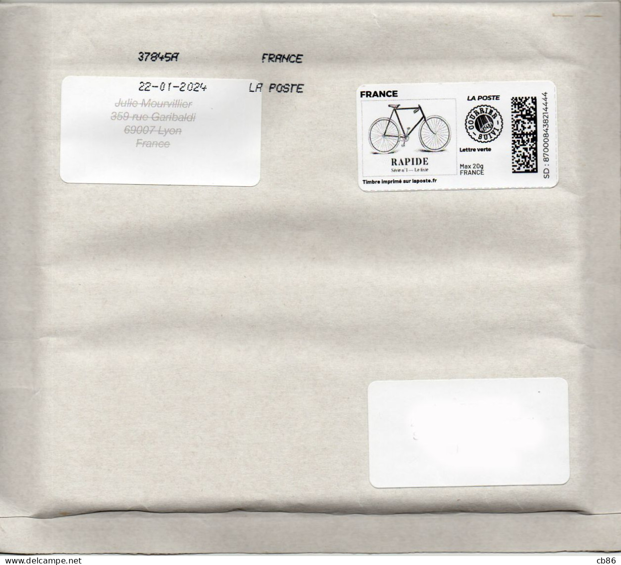 Timbre En Ligne Lettre Verte 20g Max Courrier Suivi (Vélo) Oblitération Toshiba TSC 1000 37845A Du 22-01-24 - Druckbare Briefmarken (Montimbrenligne)