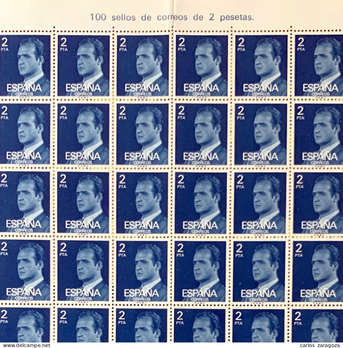 SPAIN 1976—KING JUAN CARLOS #1975—COMPLETE SHEET 100 MNH STAMPS—DEFINITIVE ISSUE—ESPAGNE Feuille Yt 1991 Timbres Neufs - Hojas Completas