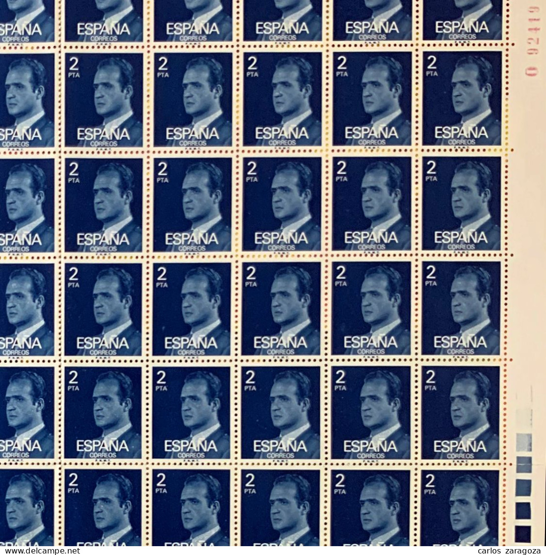 SPAIN 1976—KING JUAN CARLOS #1975—COMPLETE SHEET 100 MNH STAMPS—DEFINITIVE ISSUE—ESPAGNE Feuille Yt 1991 Timbres Neufs - Feuilles Complètes