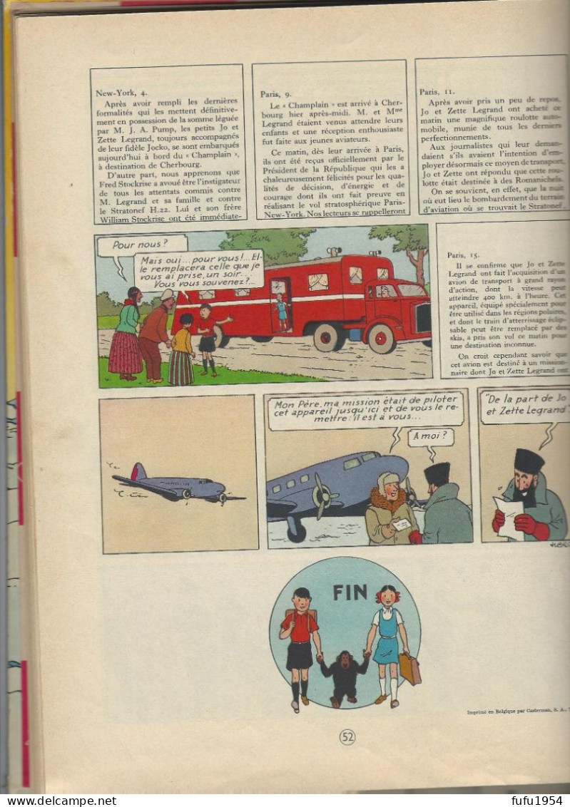 HERGÉ - DESTINATION NEW YORK - STRATONEF H.22 2° épisode ANNÉES 50-60 ALBUM ANCIEN Les AVENTURES De JO ZETTE Et JOCKO - Hergé