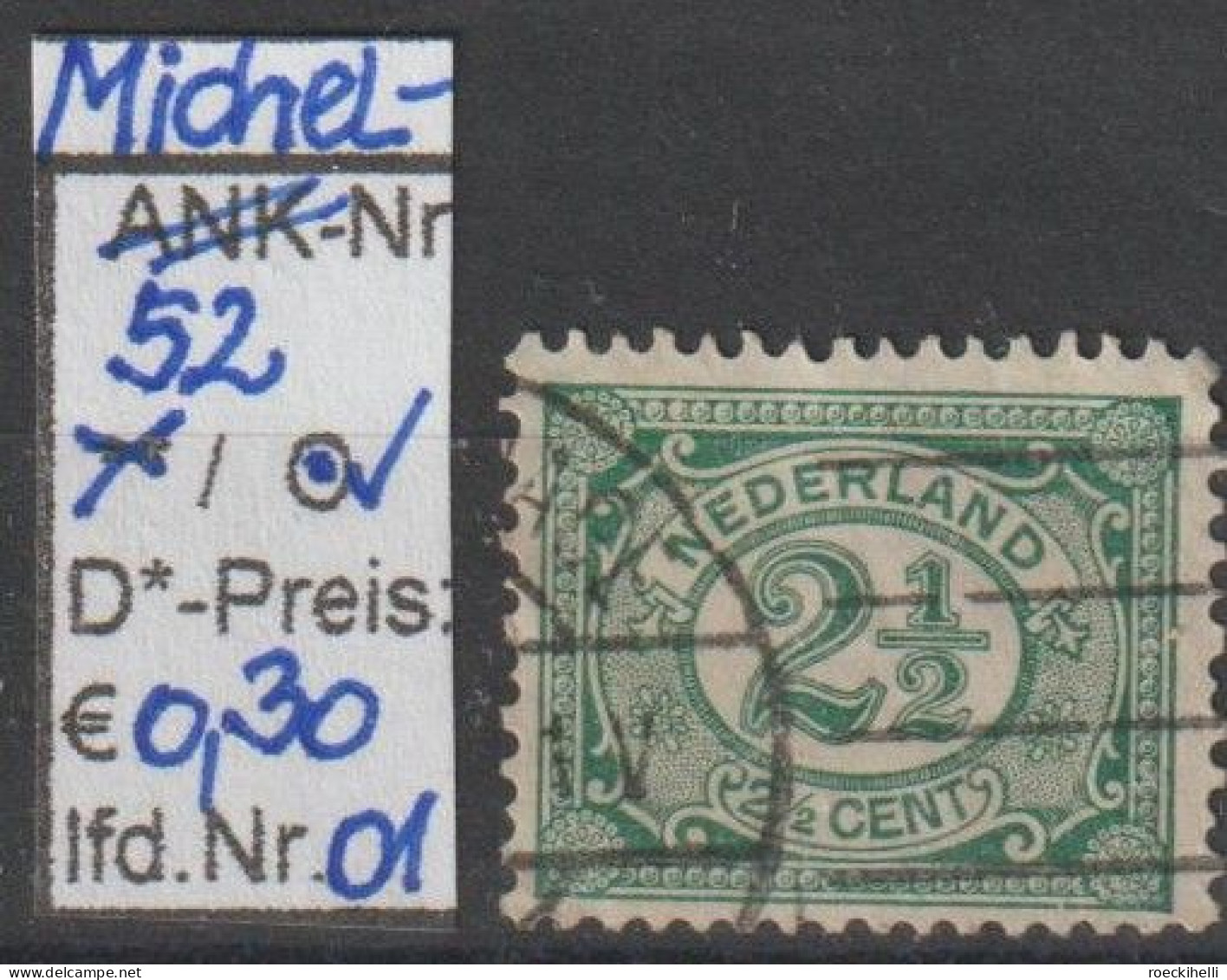 1899 - NIEDERLANDE - FM/DM "Ziffern Im Oval" 2 1/2 C Dkl'grün -  O Gestempelt - S. Scan (52o 01-07 Nl) - Gebraucht