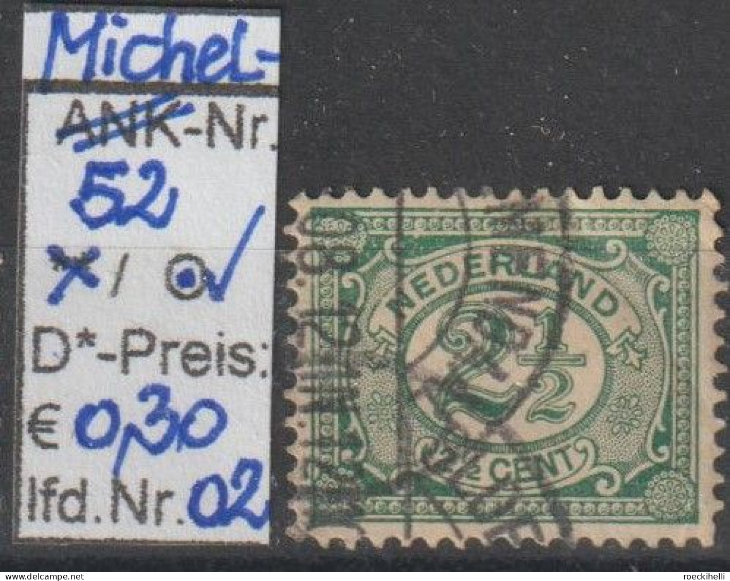 1899 - NIEDERLANDE - FM/DM "Ziffern Im Oval" 2 1/2 C Dkl'grün -  O Gestempelt - S. Scan (52o 01-07 Nl) - Used Stamps