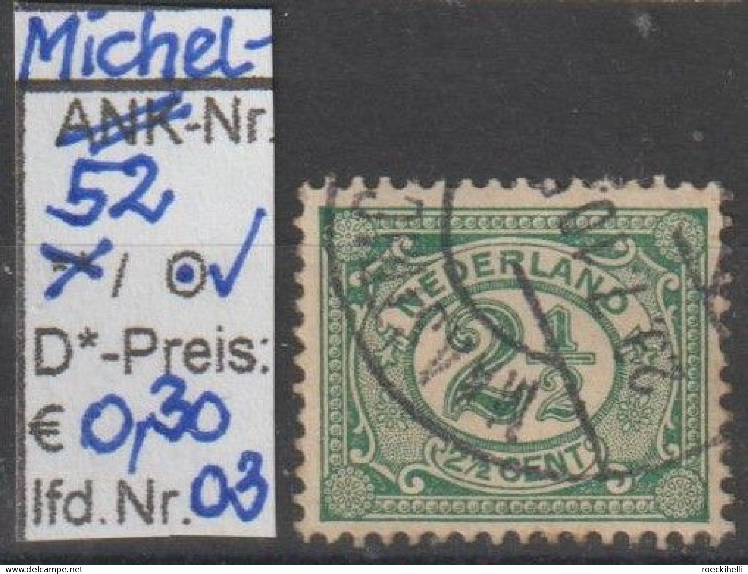 1899 - NIEDERLANDE - FM/DM "Ziffern Im Oval" 2 1/2 C Dkl'grün -  O Gestempelt - S. Scan (52o 01-07 Nl) - Used Stamps