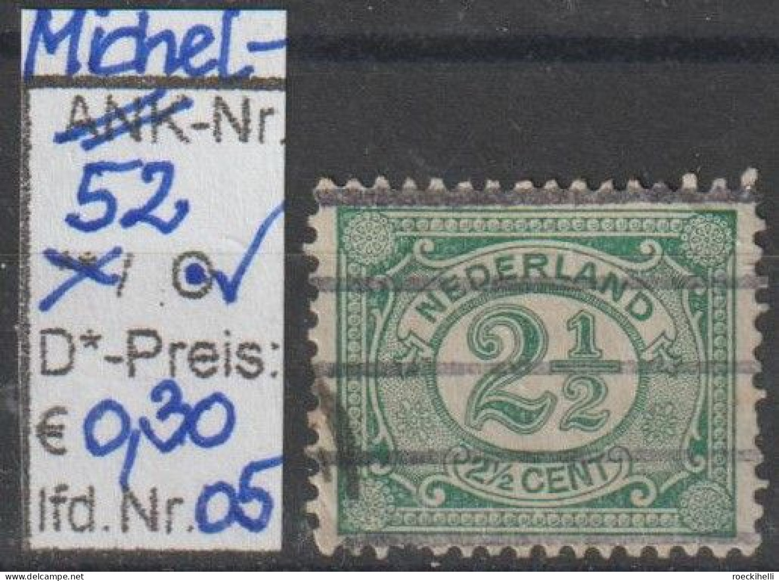 1899 - NIEDERLANDE - FM/DM "Ziffern Im Oval" 2 1/2 C Dkl'grün -  O Gestempelt - S. Scan (52o 01-07 Nl) - Used Stamps