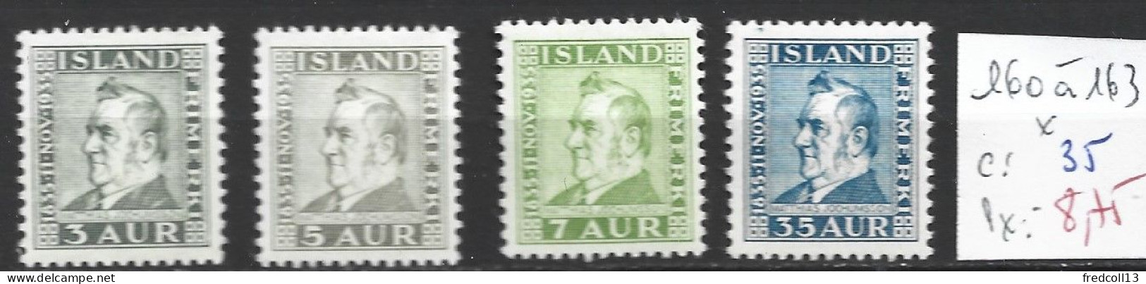 ISLANDE 160 à 63 * Côte 35 € - Unused Stamps