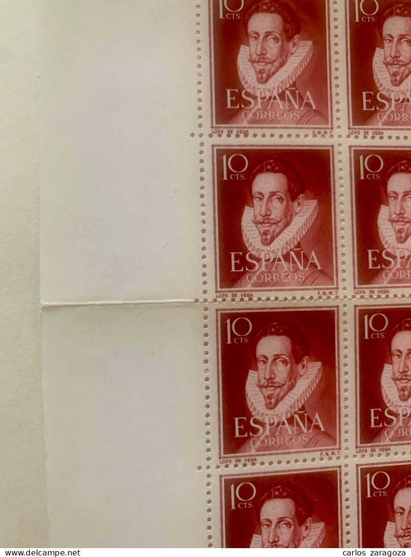 SPAIN 1951—LOPE DE VEGA #773—COMPLETE SHEET 125 MNH Stamps ** ESPAGNE YT 822 Usage Courant—Feuille - Ganze Bögen