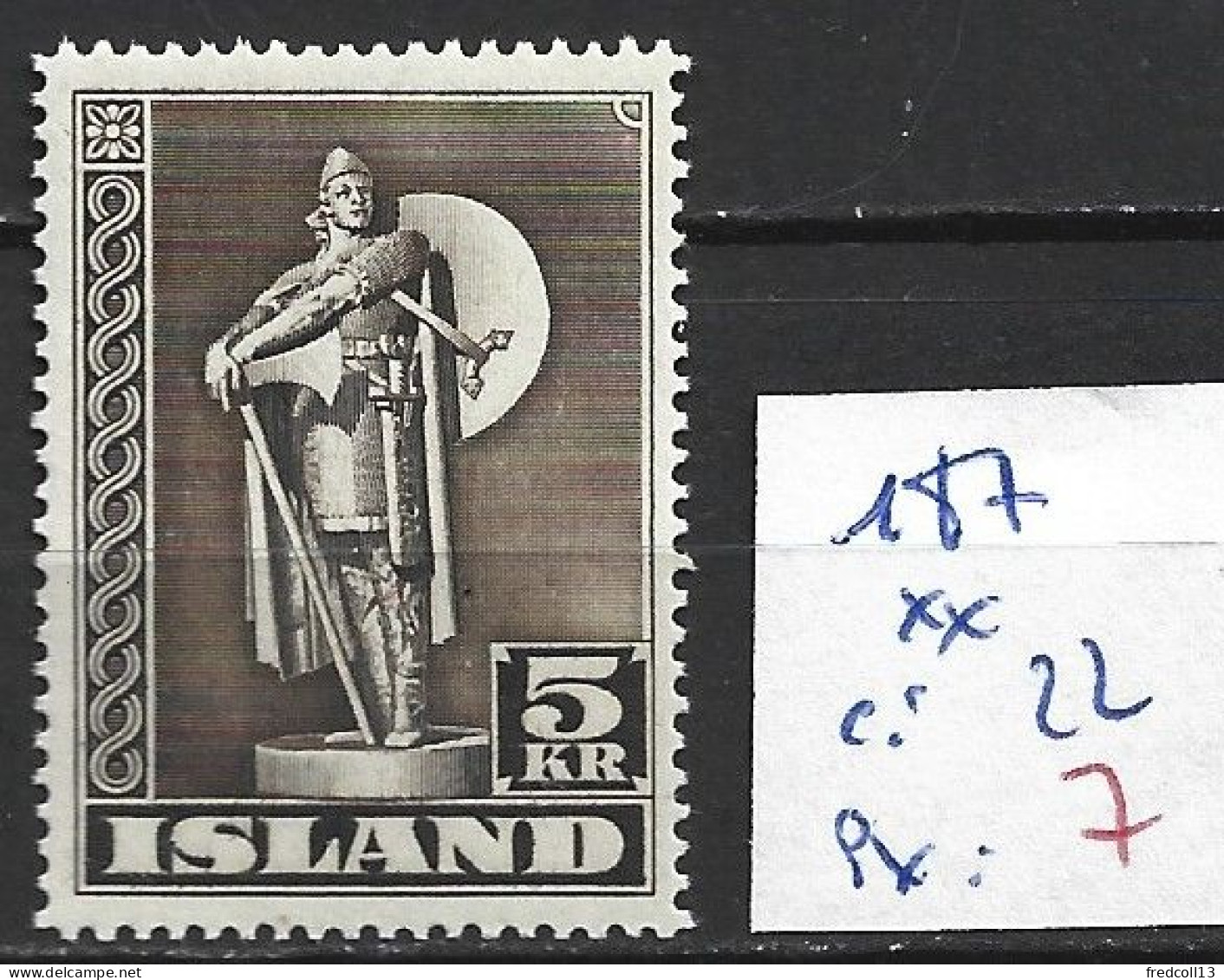 ISLANDE 187 ** Côte 22 € - Neufs