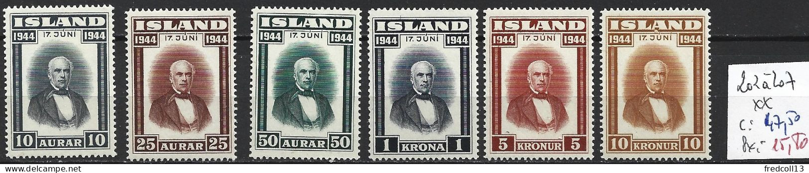 ISLANDE 202 à 207 ** Côte 47.50 € - Unused Stamps