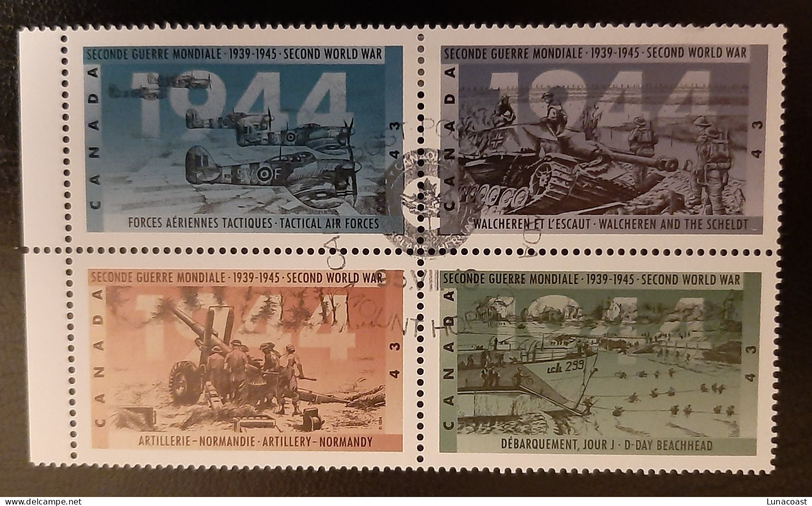 Canada 1994  USED  Sc1540a   4 X 43c  Se-tenant Block, Second World War 1944 - Usati