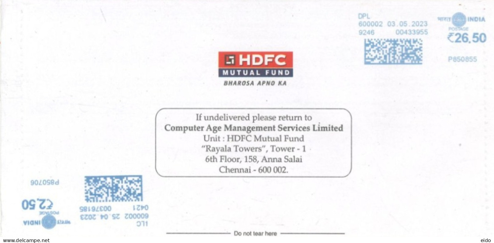 INDIA - 2023 - POSTAL FRANKING MACHINE COVER TO DUBAI. - Covers & Documents