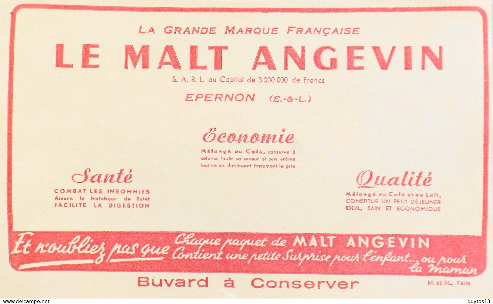 BUVARD NEUF ILLUSTRE > LE MALT ANGEVIN - TBE - Caffè & Tè