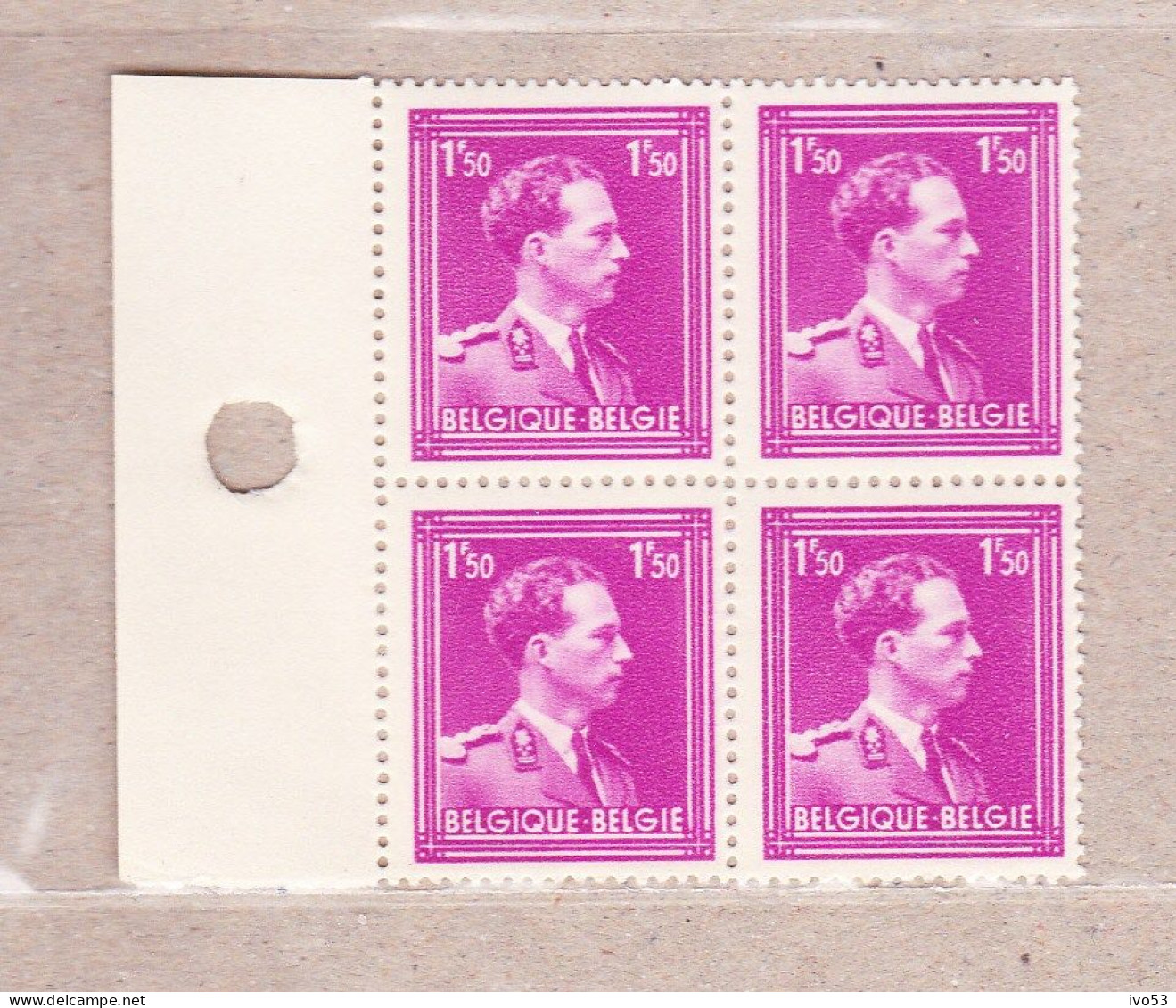 1943 Nr 641** Zonder Scharnier,blokje Van 4,zegel Uit Reeks Leopold III.OBP 10 Euro. - 1936-1957 Offener Kragen