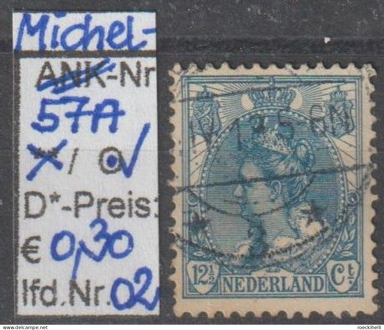 1899 - NIEDERLANDE - FM/DM "Königin Wilhelmina" 12 1/2 C Blau - O Gestempelt - S. Scan (57Ao 01-02 Nl) - Gebruikt