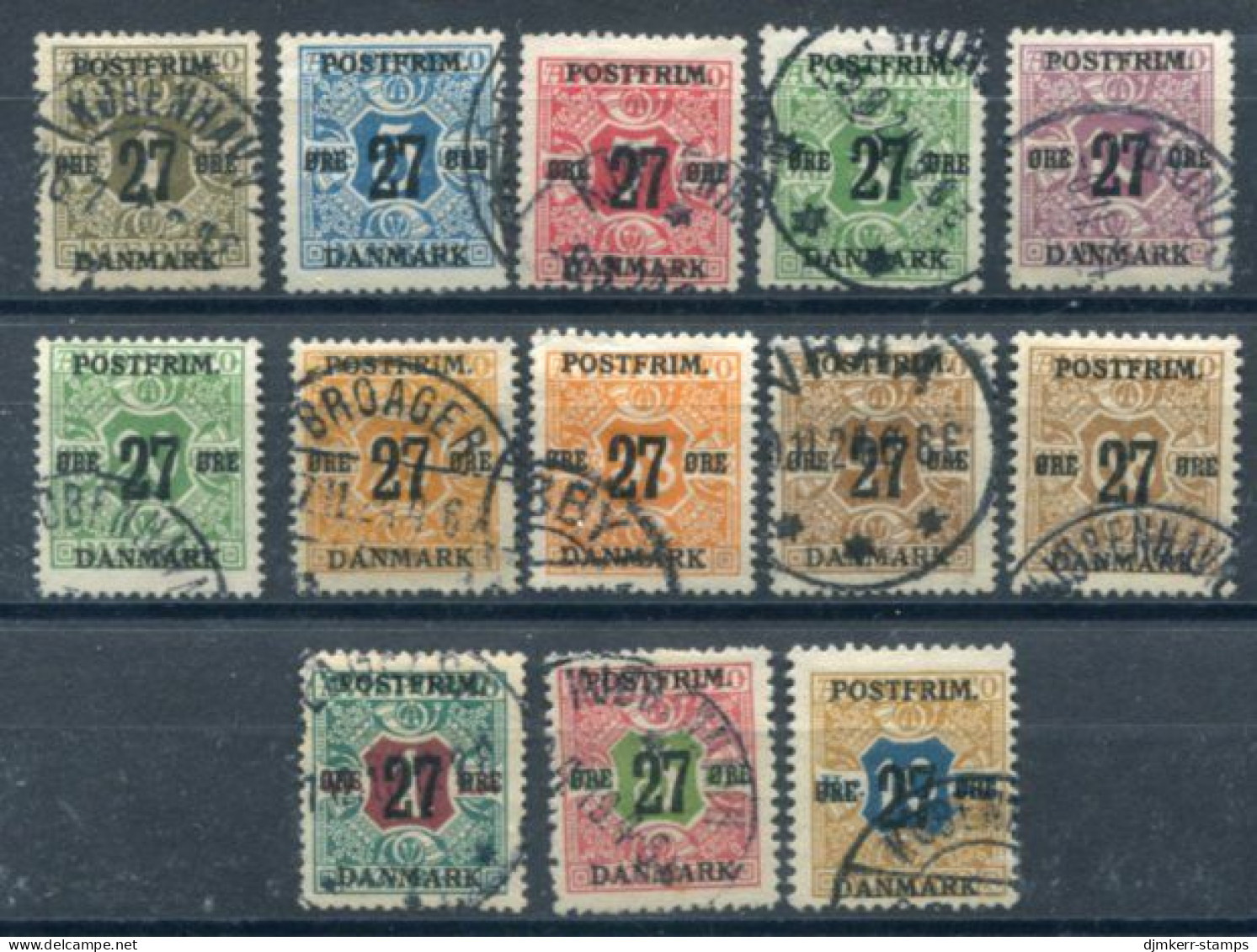 DENMARK 1918 Surcharge 27 Øre On Nrespaper Stamps, Set Of 13  Used.  Michel 84-96 - Gebruikt