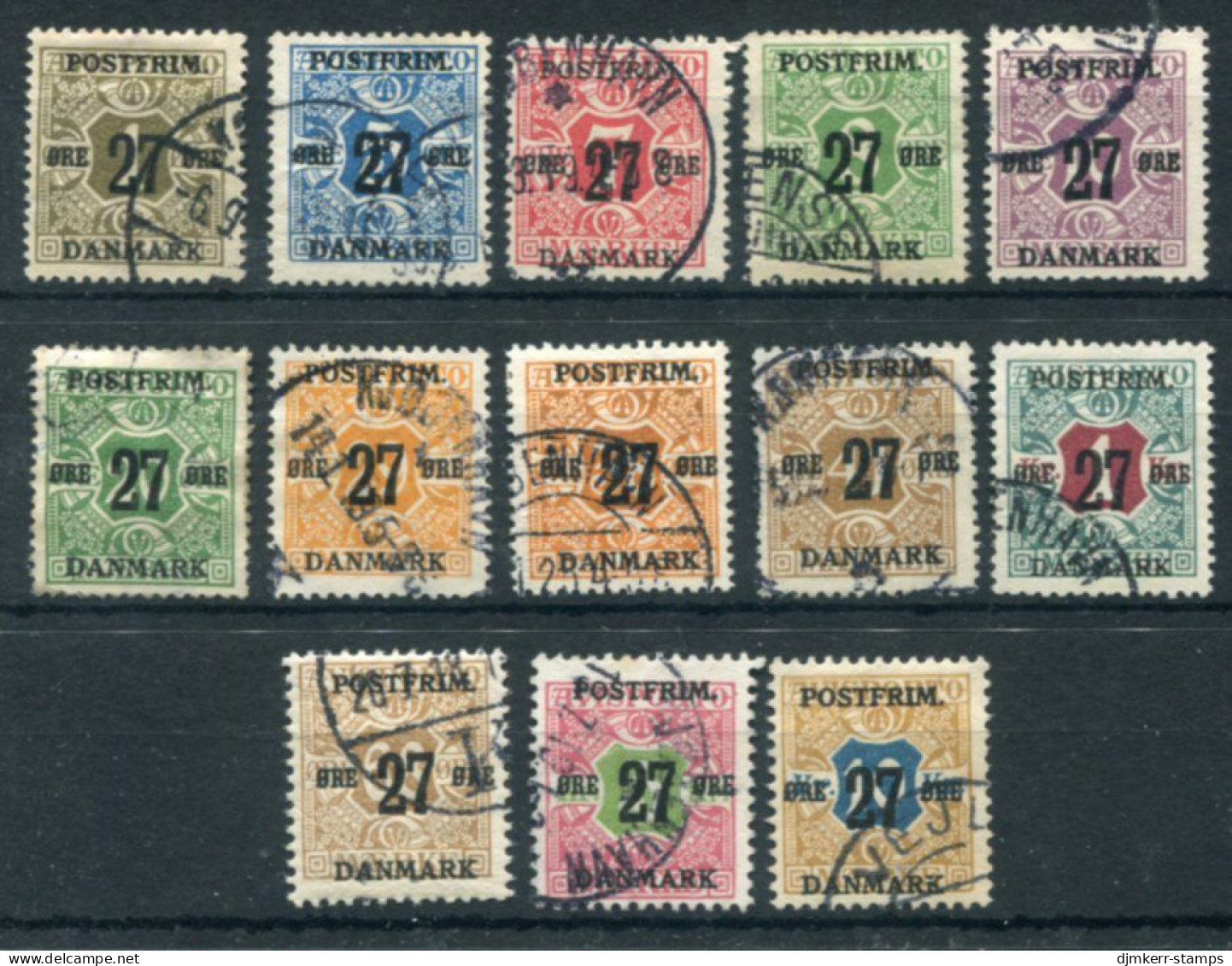 DENMARK 1918 Surcharge 27 Øre On Nrespaper Stamps, Set Of 13  Used.  Michel 84-96 - Usado