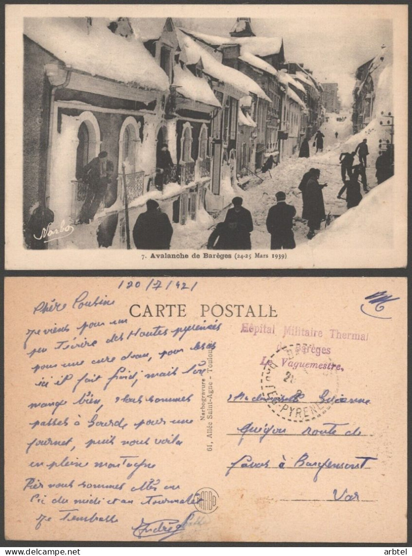 FRANCIA WW2 CORREO MILITAR HOPITAL MILITAIRE THERMAL DE BAREGES 1942 - Termalismo