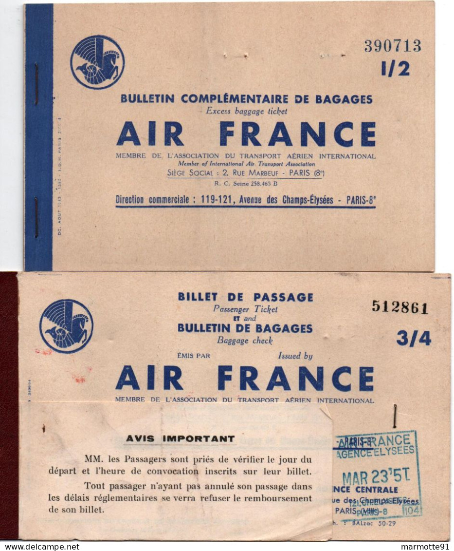 AIR FRANCE BILLET DE PASSAGE  AVIATION CIVILE 1950 - Biglietti