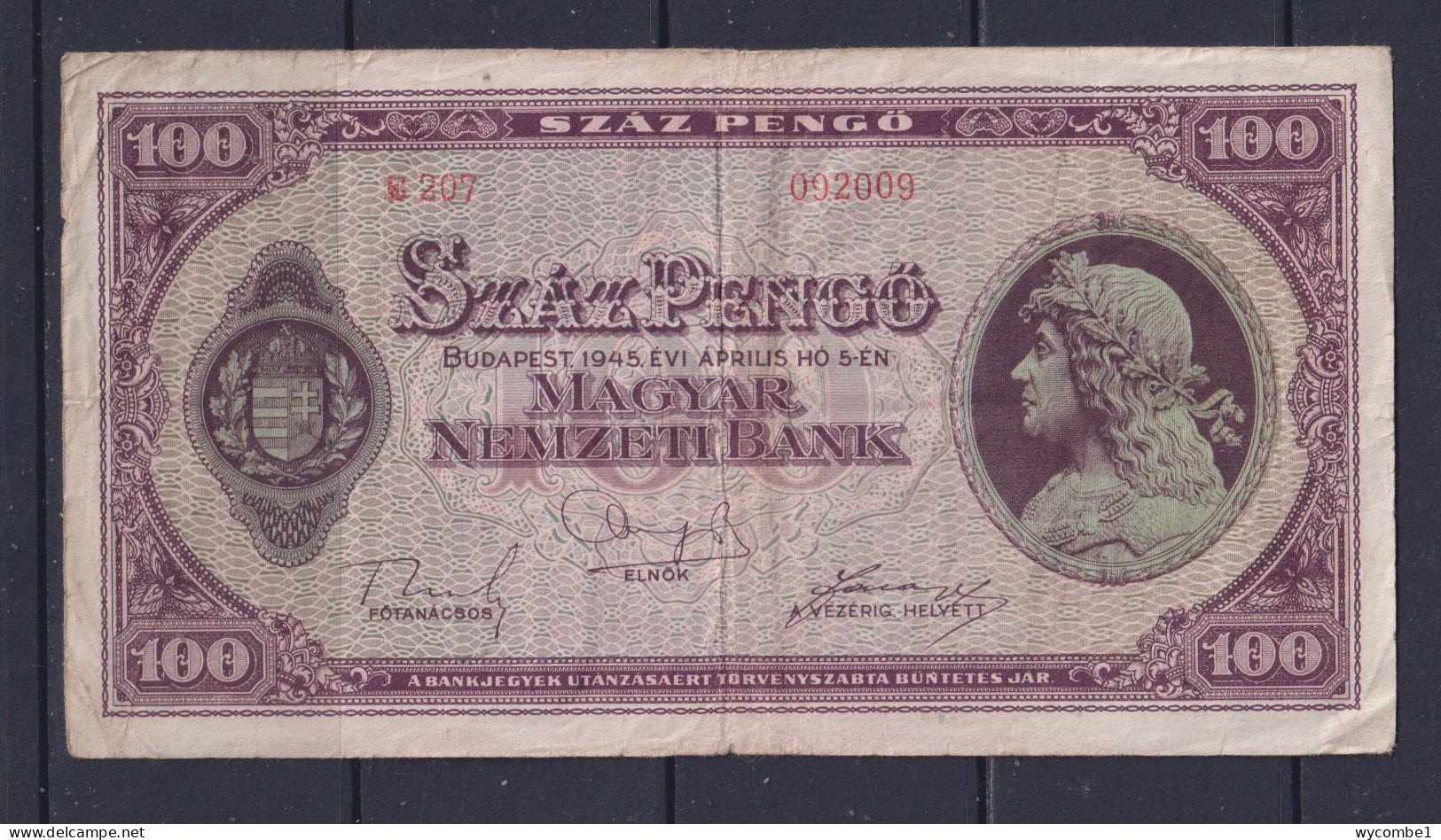 HUNGARY - 1945 100 Pengo Circulated Banknote - Ungarn