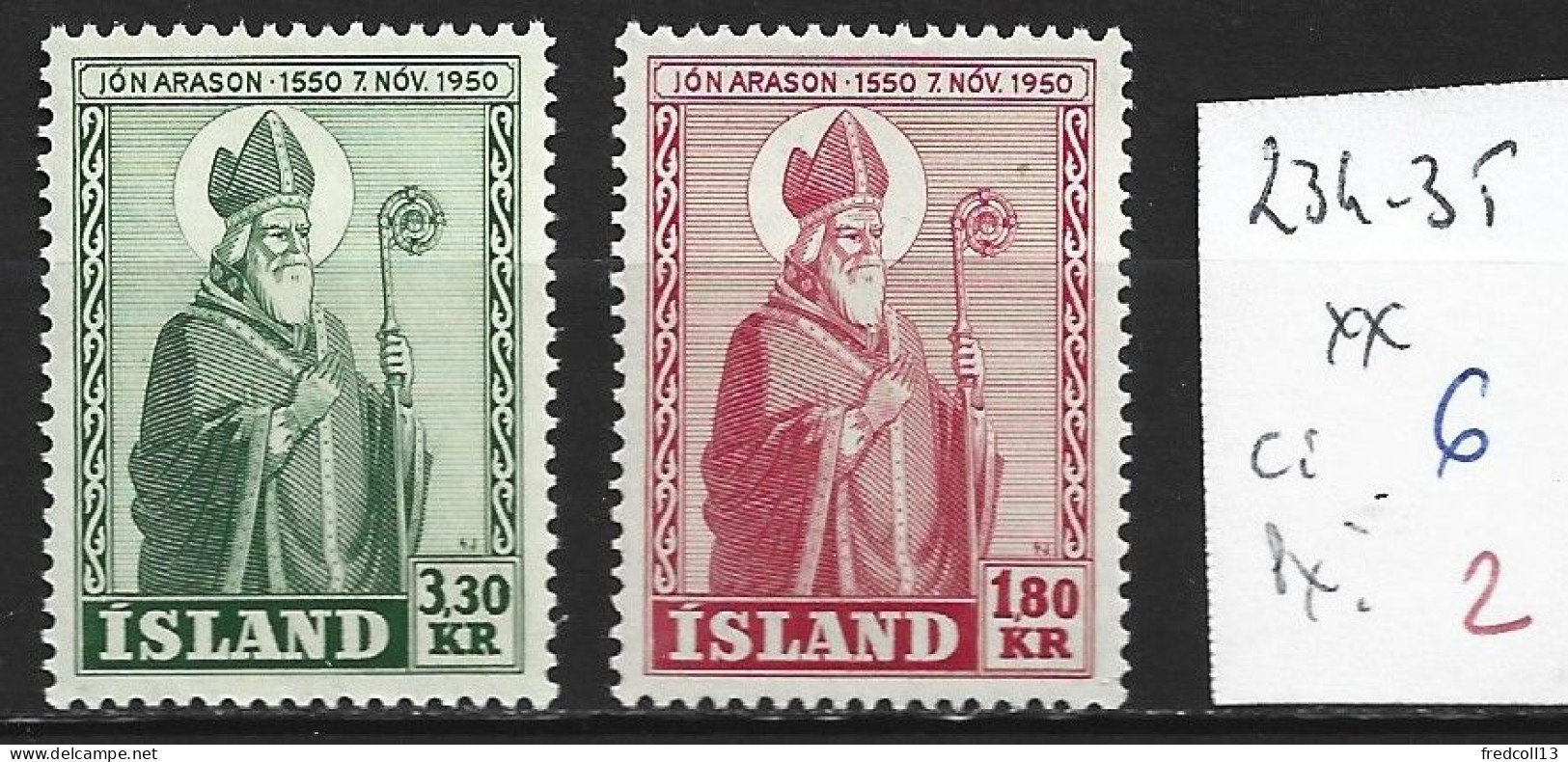 ISLANDE 234-35 ** Côte 6 € - Nuovi