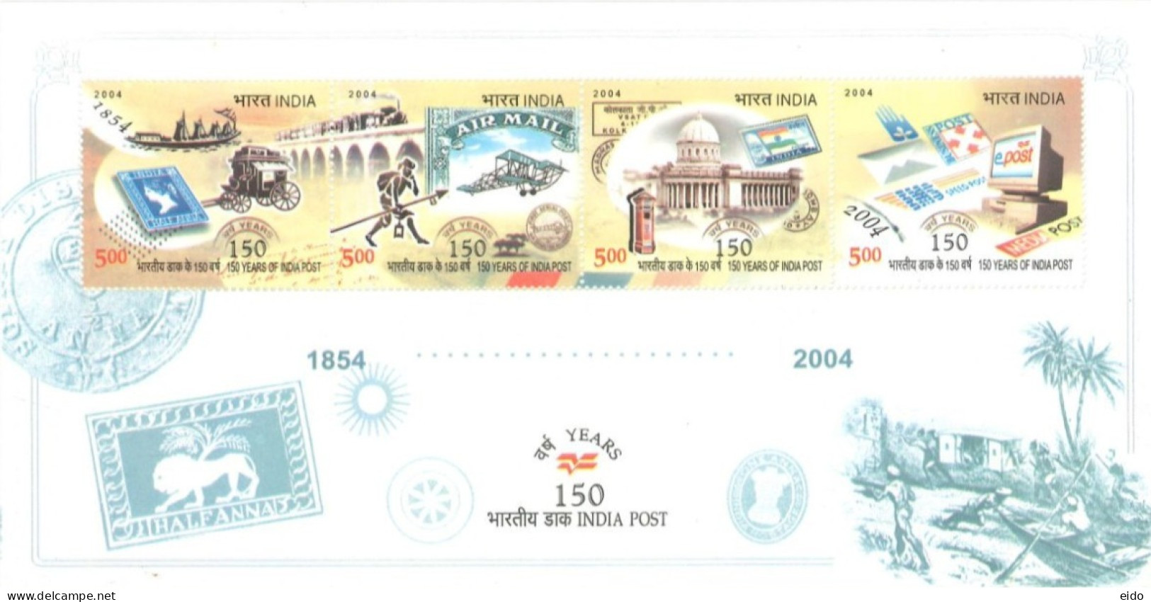 INDIA - 2004 - MINIATURE STAMPS SHEET OF 150th ANNIVERSARY OF INDIA POST, UMM (**). - Unused Stamps