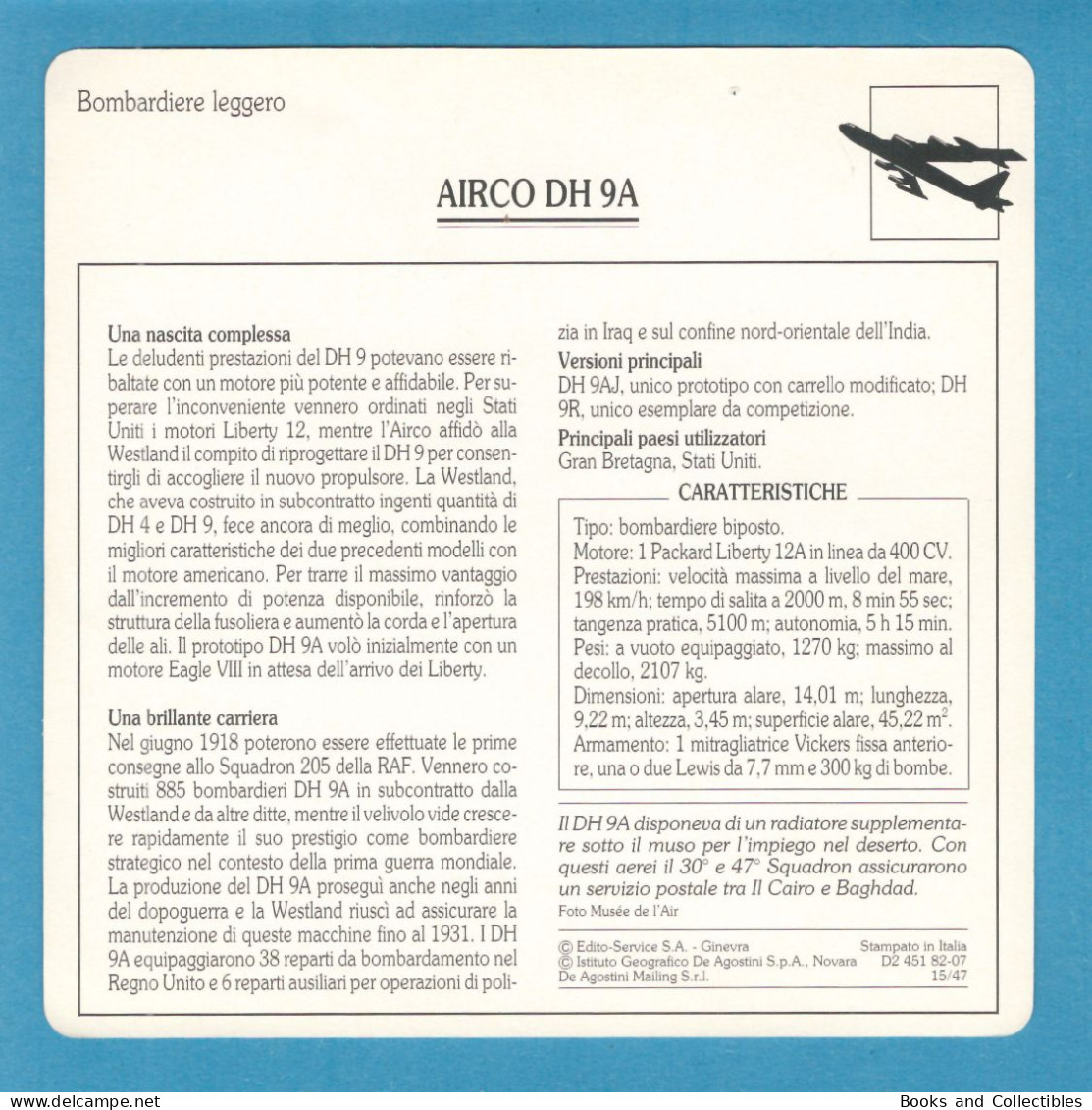 DeAgostini Educational Sheet "Warplanes" / AIRCO DH 9A (Great Britain) - Aviazione