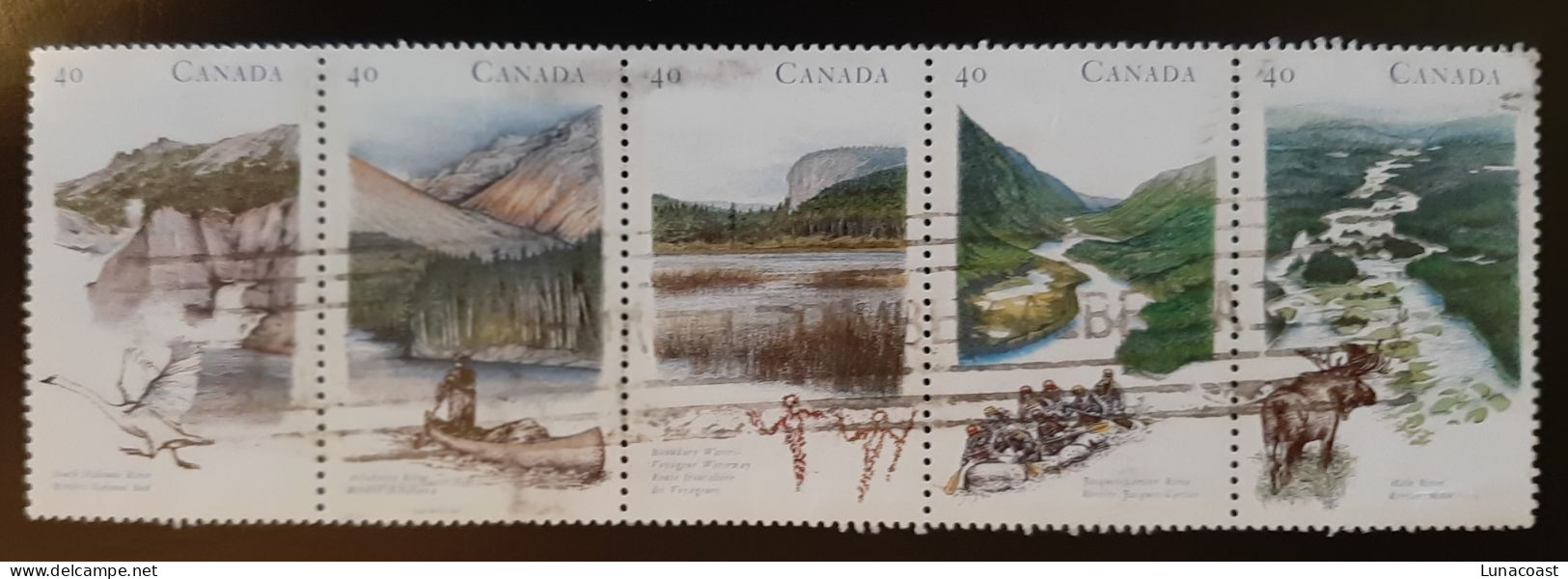 Canada 1994  USED  Sc1321a  Hor. Strip Of 5 X 40c  Heritage Rivers - 1 - Gebruikt