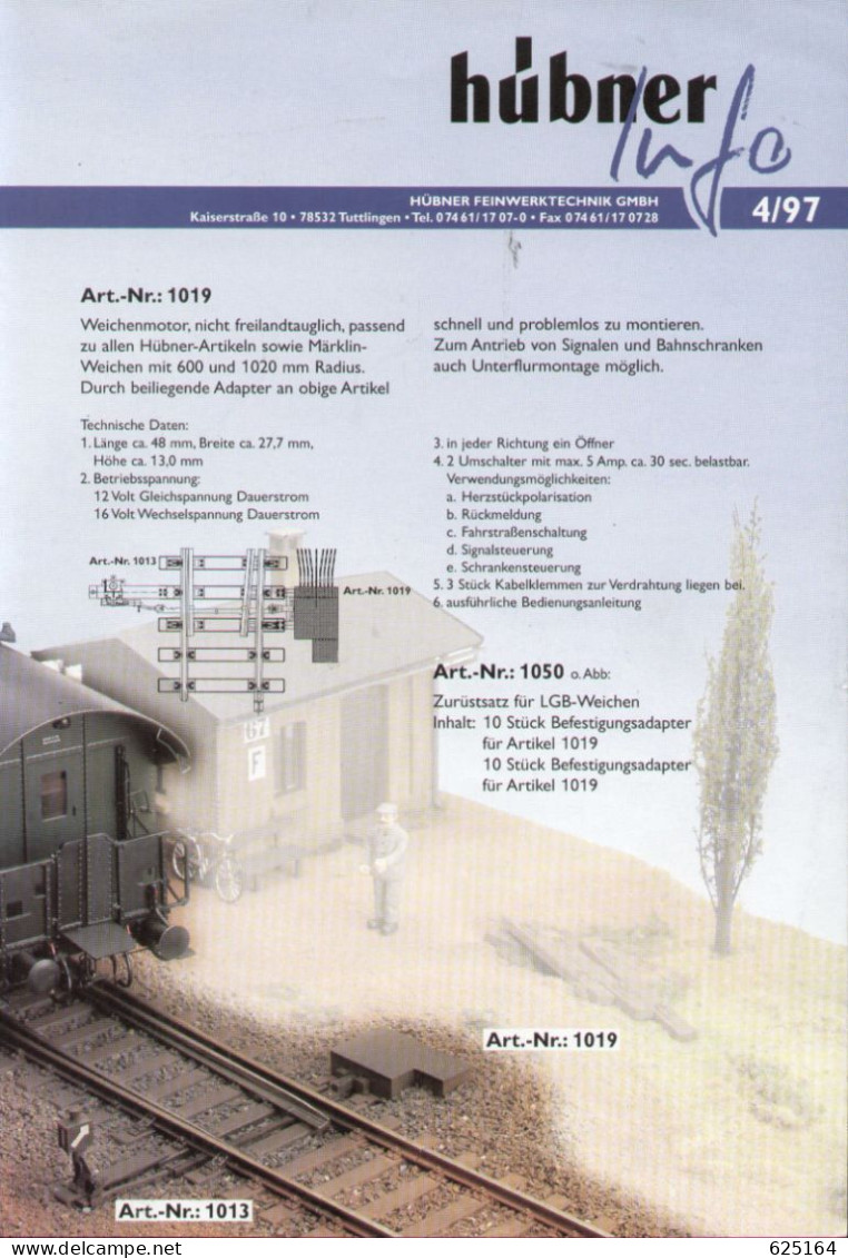 Catalogue HÜBNER 1997. 4  Informationsblatt - Spur 1  1:32 - Duits