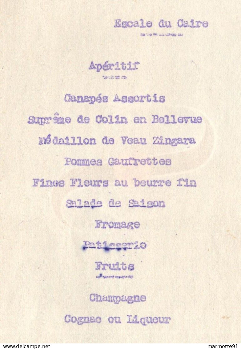 AIR FRANCE MENU ESCALE DU CAIRE AVIATION CIVILE  ANNEES 1950 ??? - Menu